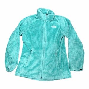 The North Face Osito Fleece Jacket Girls L 14/16 Teal Blue Full Zip Soft Fuzzy